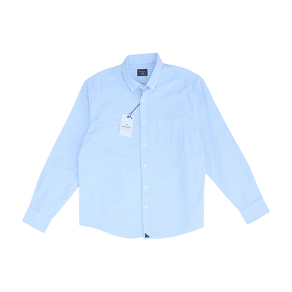 Blue Solid Long Sleeve Button Down