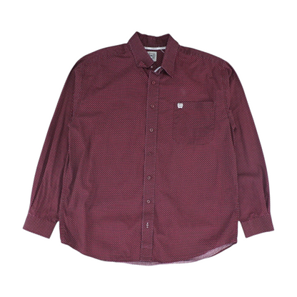 Burgundy Geometric Long Sleeve Button Down