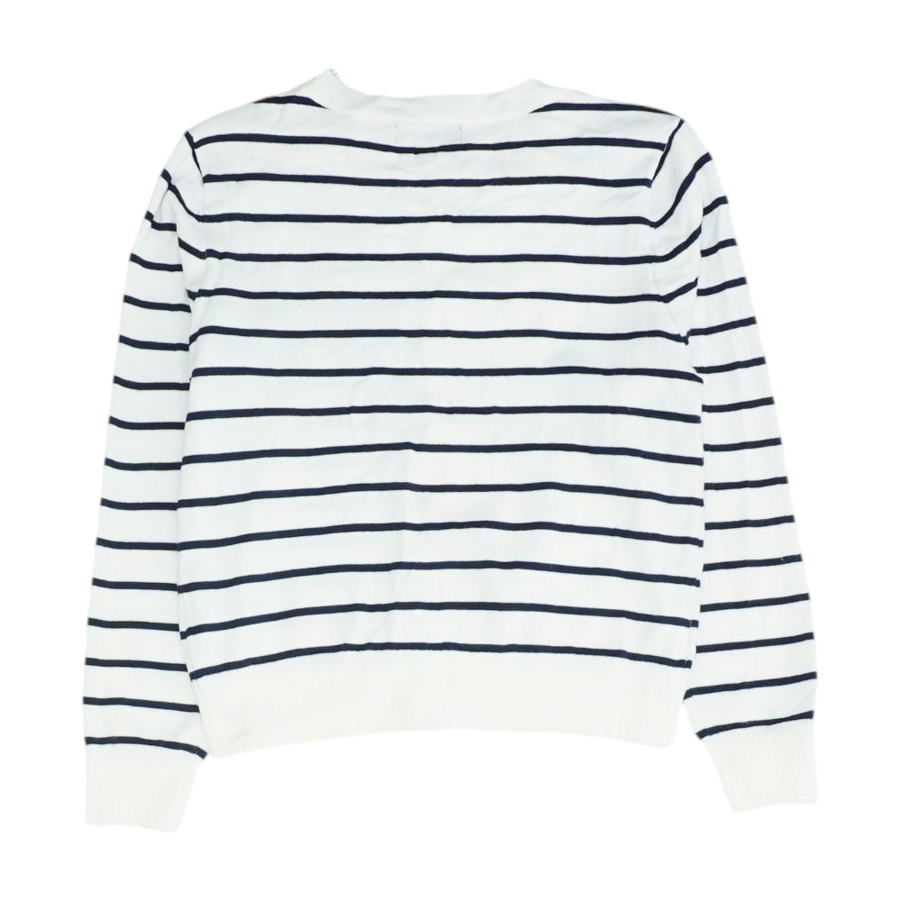 White Petite Striped Cardigan Sweater