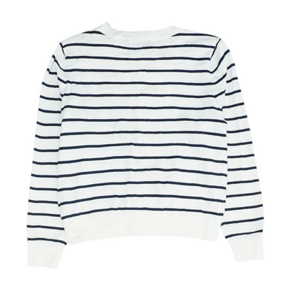 White Petite Striped Cardigan Sweater