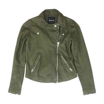 Green Solid Leather Jacket