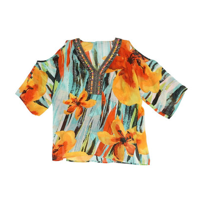 Multi Floral Short Sleeve Blouse