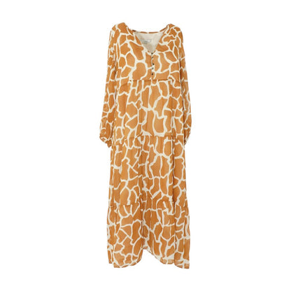 Beige Animal Print Midi Dress