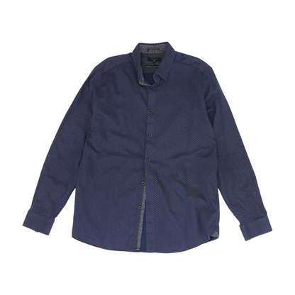 Navy Abstract Long Sleeve Button Down