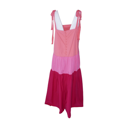 Pink Color Block Midi Dress