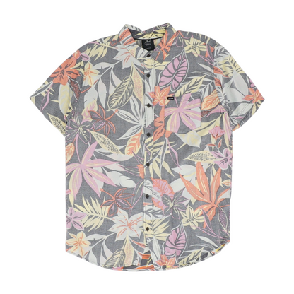 Gray Floral Short Sleeve Button Down