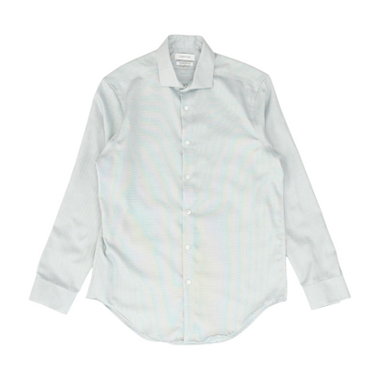 White Geometric Long Sleeve Button Down