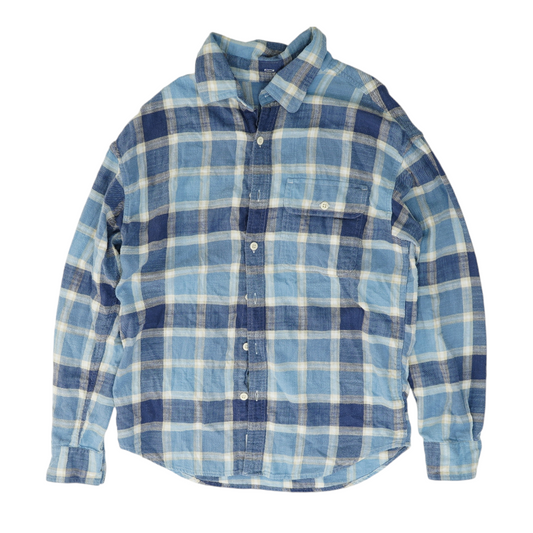 Blue Solid Flannel Button Down