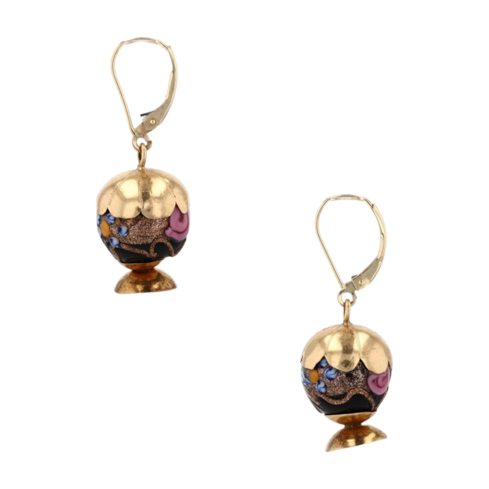 14K Yellow Gold Glass Dangle Earrings