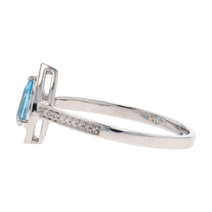1/2 Ct 10K White Gold Pear Blue Topaz Center With Diamond Halo Cocktail Ring