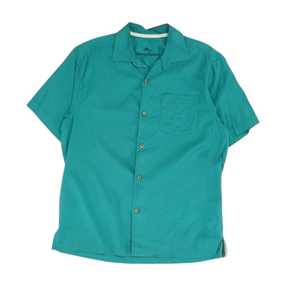 Green Solid Short Sleeve Button Down