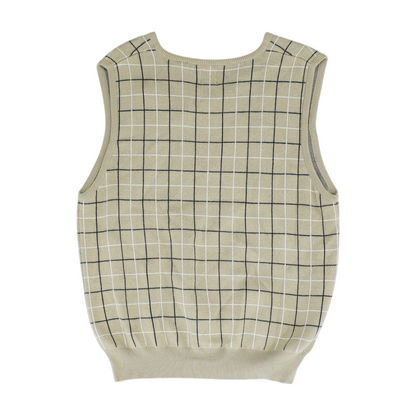 Beige Check Vest Sweater