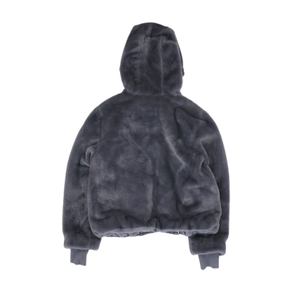Gray Solid Fur Jacket