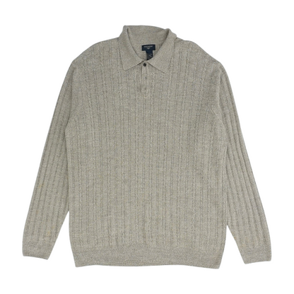 Beige Solid Long Sleeve Polo