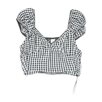 Black Check Cropped Blouse