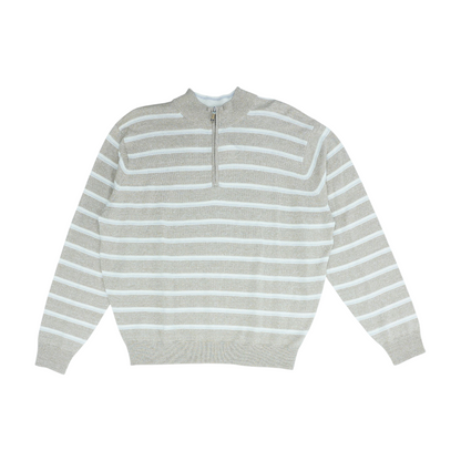 Beige Striped 1/4 Zip Sweater