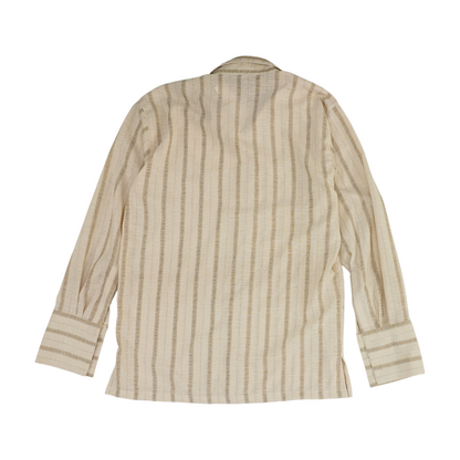 Vintage Beige Striped Long Sleeve Button Down