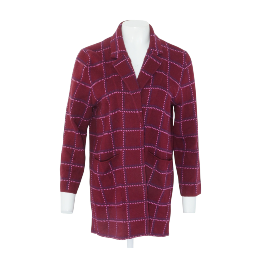 Maroon Plaid Cardigan Sweater