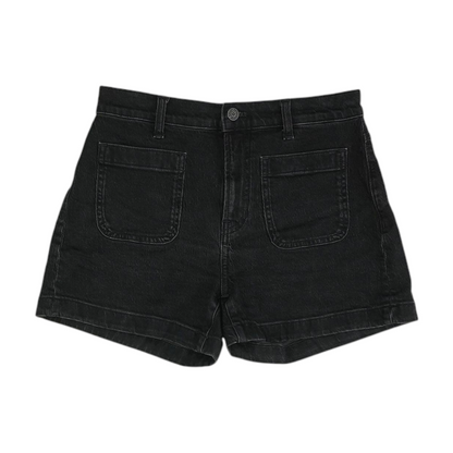 Black Solid Denim Shorts