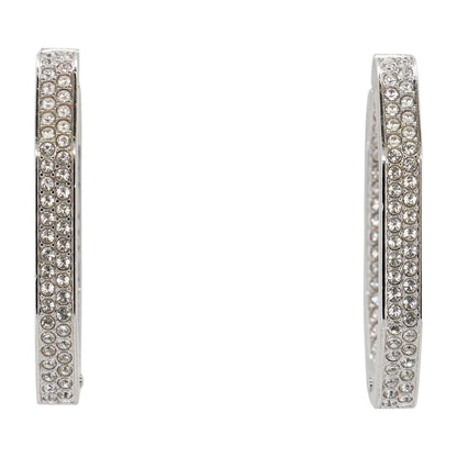 White Rhodium Plated Dextera Large Octagon Hoop Earrings