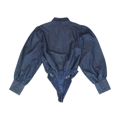 Blue Solid Long Sleeve Blouse