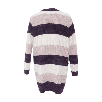 Beige Plus Striped Cardigan Sweater