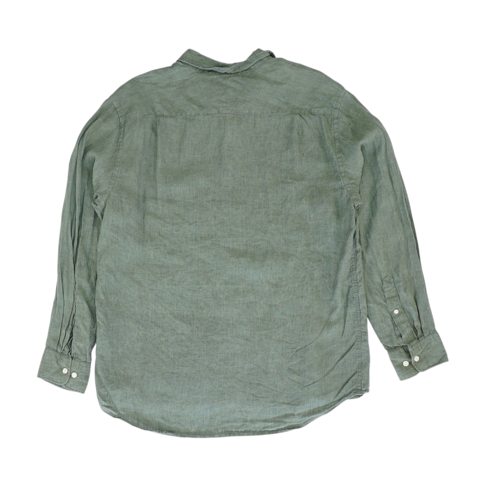 Green Solid Long Sleeve Button Down