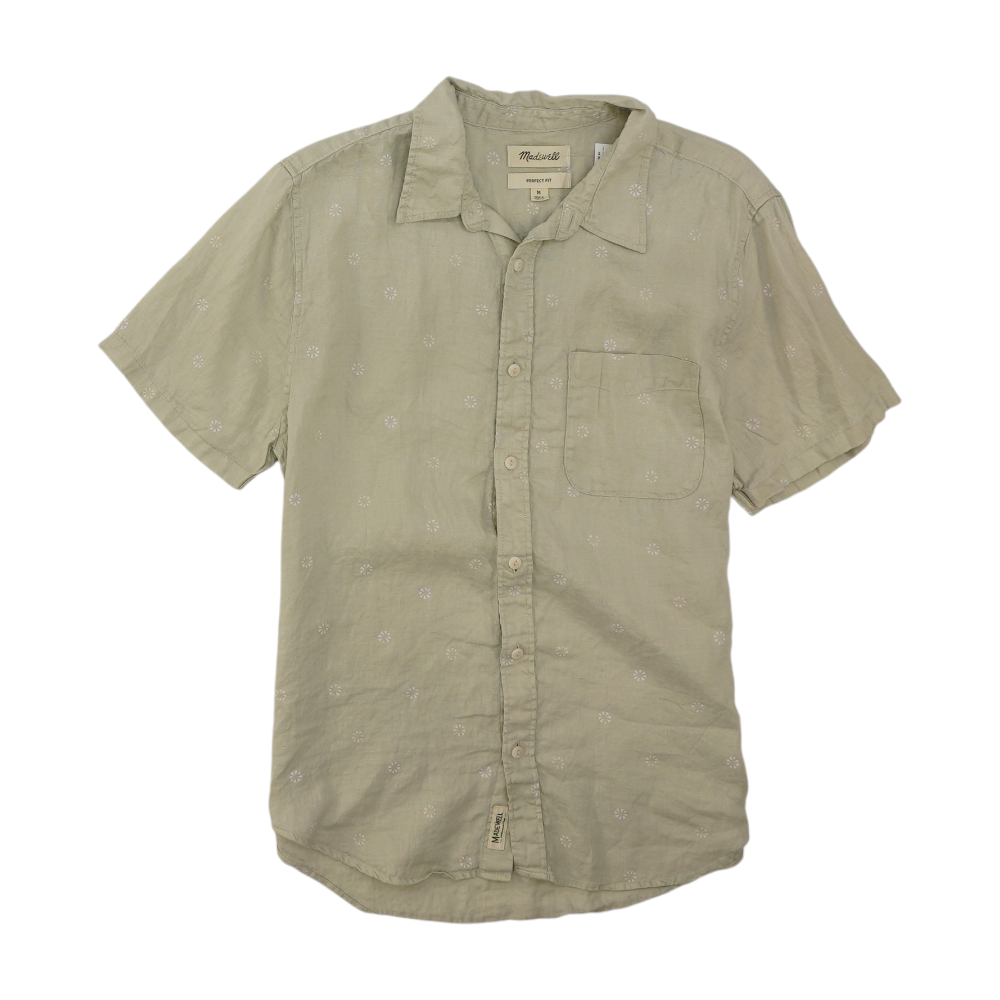 Tan Print Short Sleeve Button Down