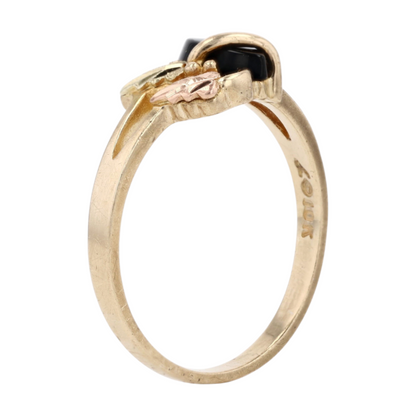 10K Tri-Tone Gold Black Stone Fashion Ring