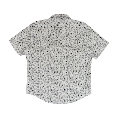 White Print Short Sleeve Button Down