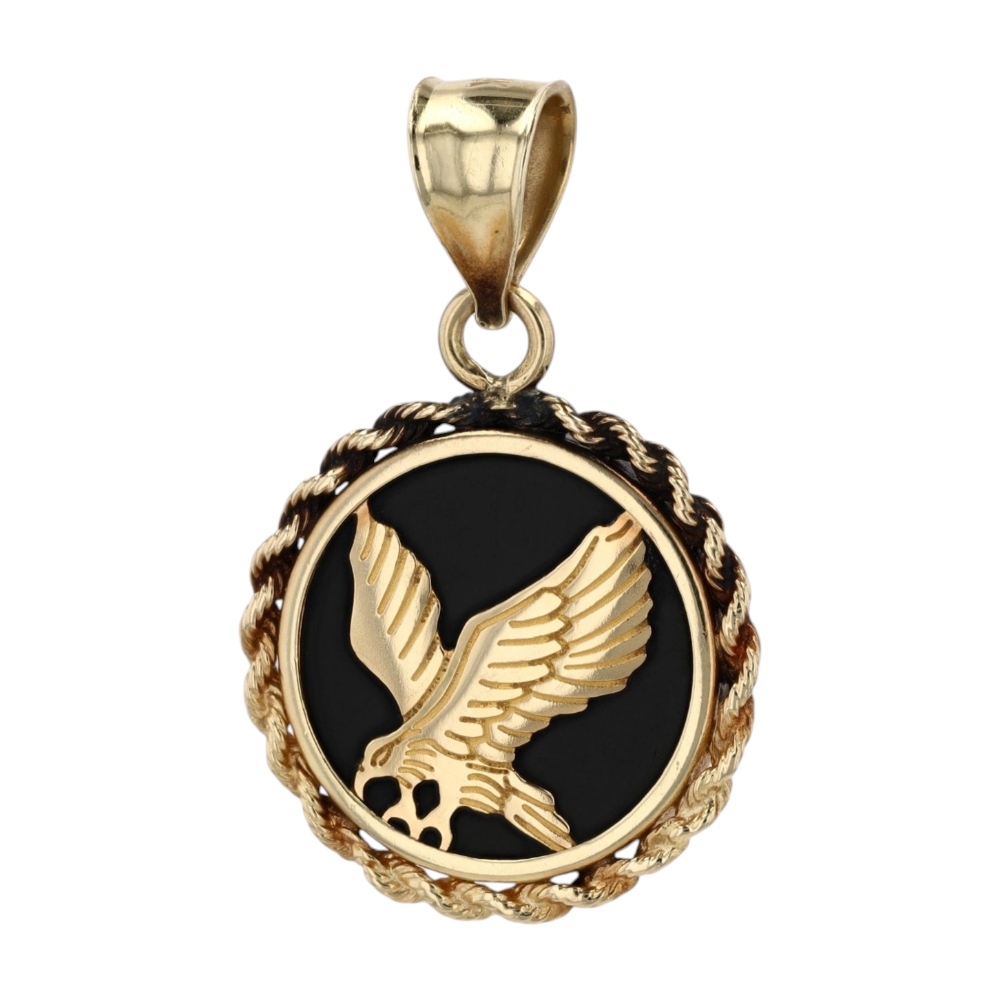 14K Yellow Gold Black Stone Pendant