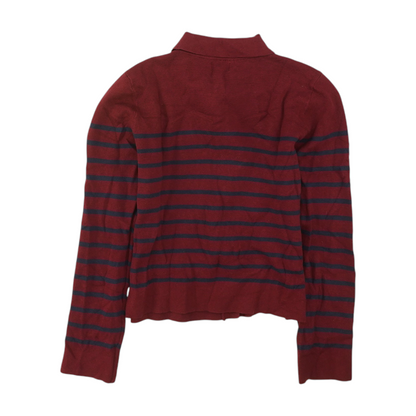 Maroon Striped Cardigan Sweater