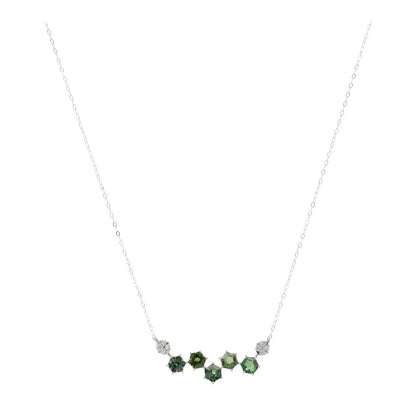 14K White Gold Geometric Cut Tourmaline Bar With Diamond Accents Necklace
