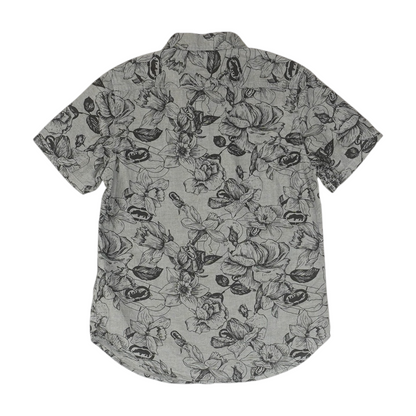 Gray Floral Short Sleeve Button Down