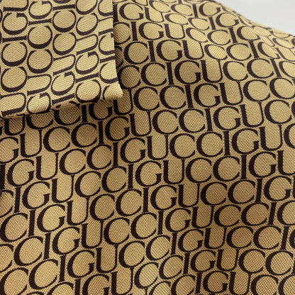 Tan All-Over Print Logo Silk Bowling Shirt