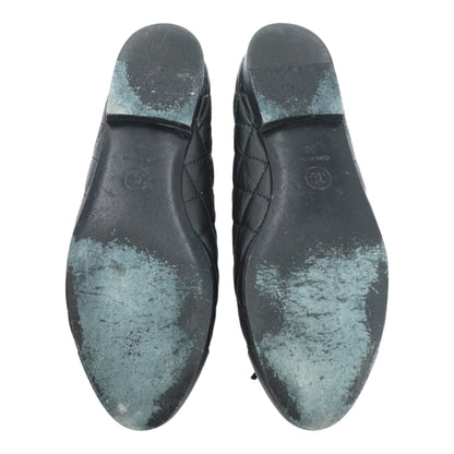 Black Quilted Ballet Flats in Aged Calfskin Leather