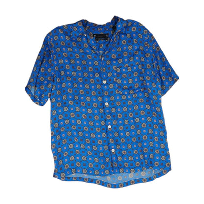 Blue Geometric Short Sleeve Button Down