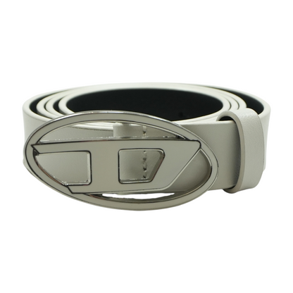 White Leather Belt with Enamelled Oval D Buckle