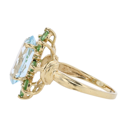 14K Yellow Gold Synthetic Aquamarine Statement Ring