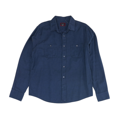 Blue Solid Long Sleeve Button Down