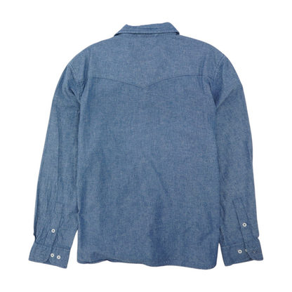 Blue Solid Long Sleeve Button Down