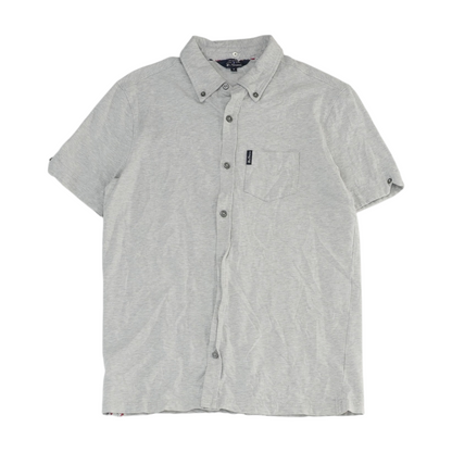 Gray Solid Short Sleeve Button Down