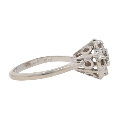 3/4 Ct 14K White Gold Vintage Style Cluster Setting Diamond Engagement Ring