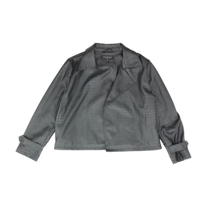 Black Solid Faux Leather Jacket