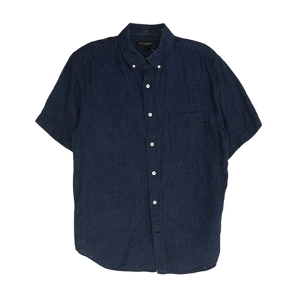 Navy Solid Short Sleeve Button Down