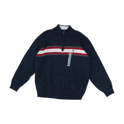 Navy Big & Tall Color Block 1/4 Zip Sweater