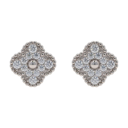 Sterling Silver Cubic Zirconia Clover Cluster Earrings