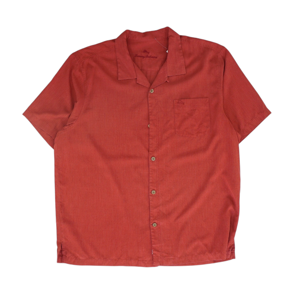 Red Solid Short Sleeve Button Down