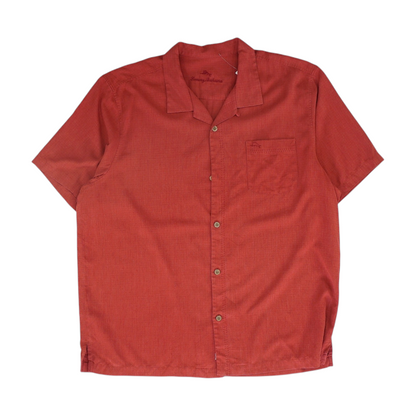 Red Solid Short Sleeve Button Down