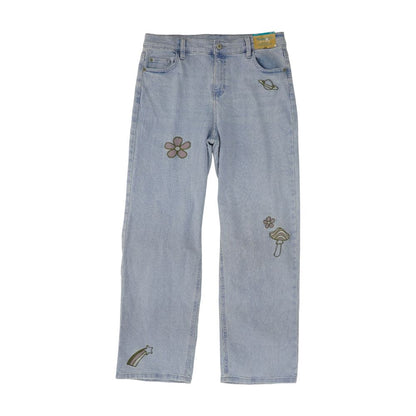 Blue Plus Solid Mid Rise Wide Leg Jeans